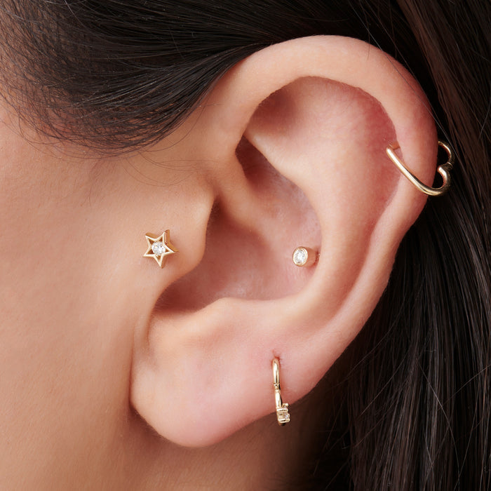 14k Bezel Setting Diamond Stud Piercing  Ferkos Fine Jewelry