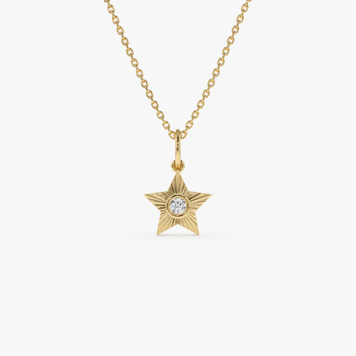 14k Fluted Star Diamond Charm Necklace 14K Gold Ferkos Fine Jewelry