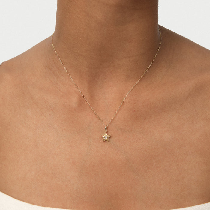 14k Fluted Star Diamond Charm Necklace Ferkos Fine Jewelry