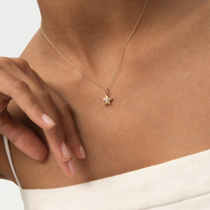 14k Fluted Star Diamond Charm Necklace Ferkos Fine Jewelry