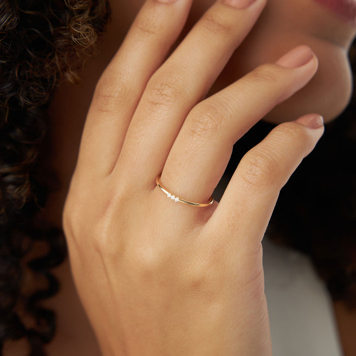 14K Gold 3 Stone Minimalist Diamond Ring  Ferkos Fine Jewelry
