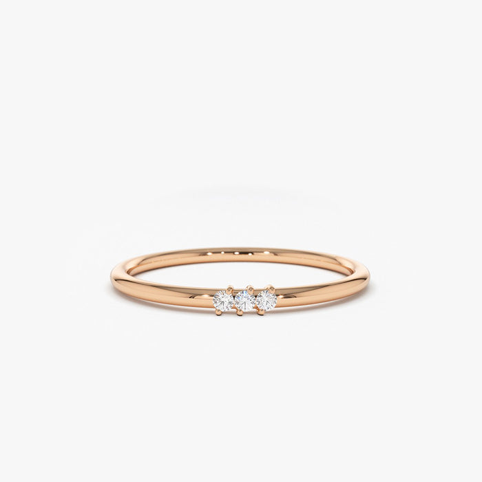 14K Gold 3 Stone Minimalist Diamond Ring 14K Rose Gold Ferkos Fine Jewelry