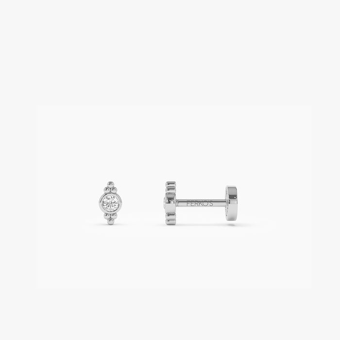 14K Gold Bezel Diamond Flat Back Stud with Milgrain Detail 14k White Gold Ferkos Fine Jewelry