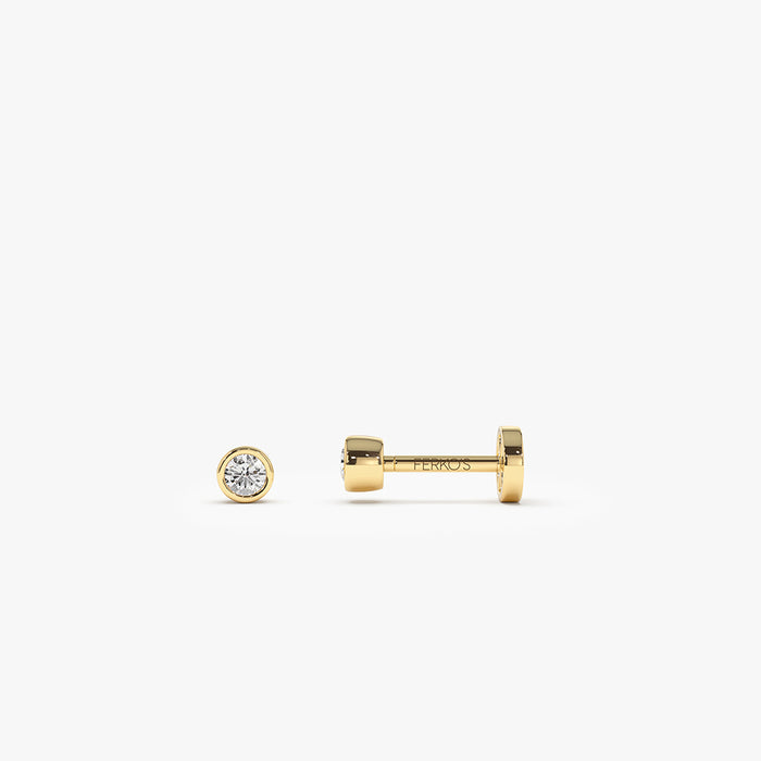 14K Gold Bezel Diamond Flat Back Stud 14k Gold Ferkos Fine Jewelry