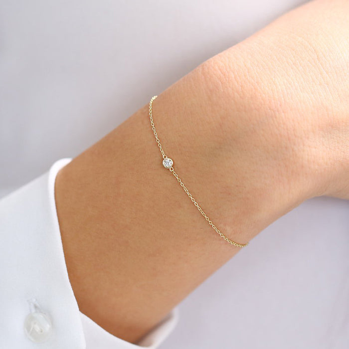 14k Rose Gold Bezel Setting Diamond Solitaire Bracelet 0.05ctw Ferkos Fine Jewelry