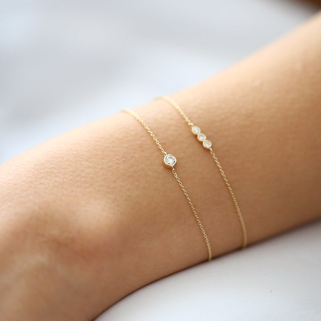 14k Rose Gold Bezel Setting Diamond Solitaire Bracelet 0.05ctw Ferkos Fine Jewelry