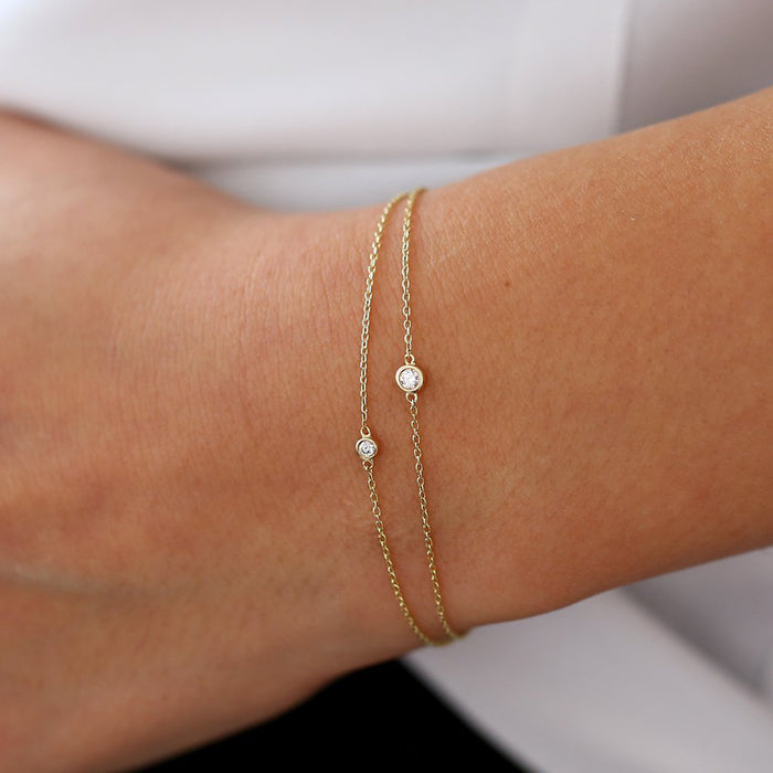 14k Rose Gold Bezel Setting Diamond Solitaire Bracelet 0.05ctw Ferkos Fine Jewelry