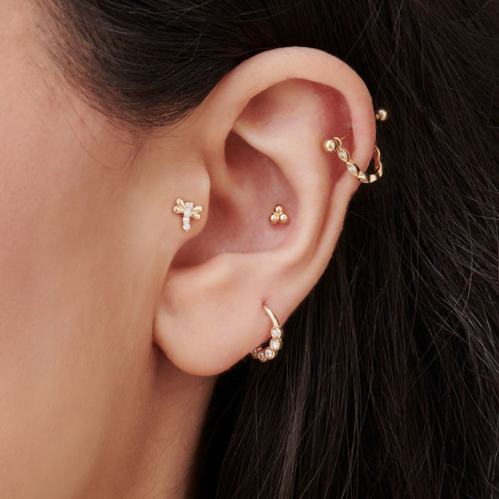 14K Gold Diamond Cluster Cartilage Hoop (Conch, Helix, Tragus) Ferkos Fine Jewelry