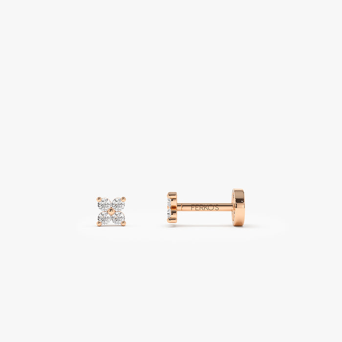 14K Gold Diamond Cluster Flat Back Stud 14k Rose Gold Ferkos Fine Jewelry