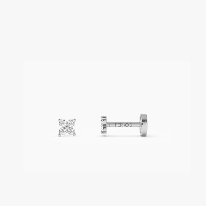 14K Gold Diamond Cluster Flat Back Stud 14k White Gold Ferkos Fine Jewelry