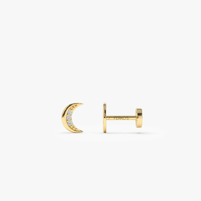 14K Gold Diamond Crescent Moon Flat Back Stud 14k Gold Ferkos Fine Jewelry