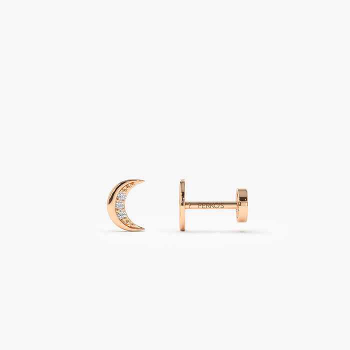 14K Gold Diamond Crescent Moon Flat Back Stud 14k Rose Gold Ferkos Fine Jewelry