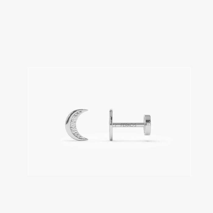 14K Gold Diamond Crescent Moon Flat Back Stud 14k White Gold Ferkos Fine Jewelry