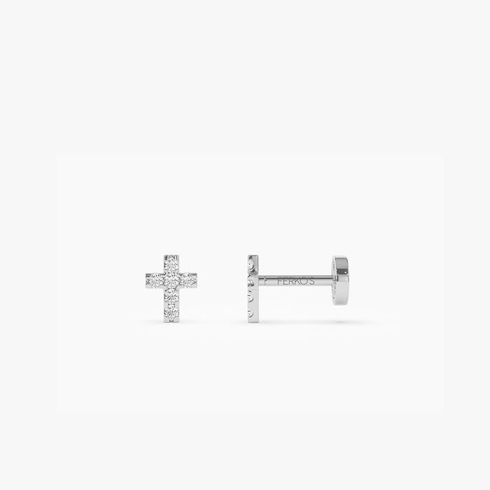14K Gold Diamond Cross Flat Back Piercing Stud 14k White Gold Ferkos Fine Jewelry