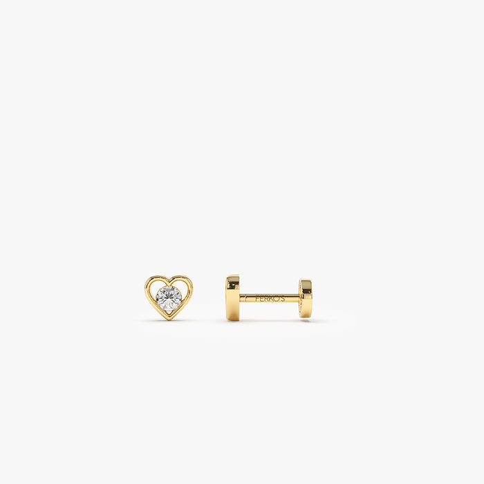 14K Gold Diamond Heart Internally Threaded Flat Back Stud 14k Gold Ferkos Fine Jewelry