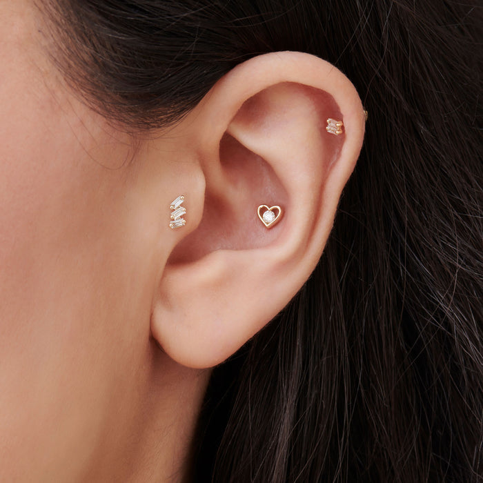 14K Gold Diamond Heart Internally Threaded Flat Back Stud Ferkos Fine Jewelry