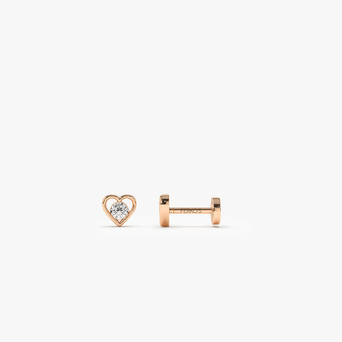 14K Gold Diamond Heart Internally Threaded Flat Back Stud 14k Rose Gold Ferkos Fine Jewelry