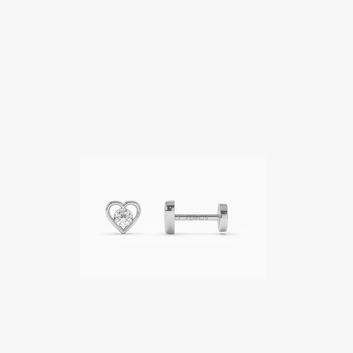 14K Gold Diamond Heart Internally Threaded Flat Back Stud 14k White Gold Ferkos Fine Jewelry