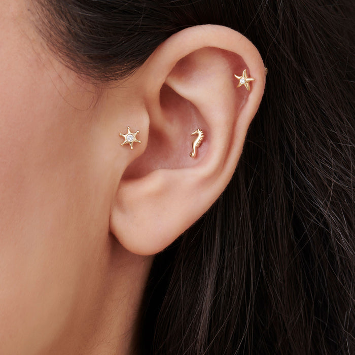 14K Gold Diamond North Star Internally Threaded Flat Back Stud Ferkos Fine Jewelry