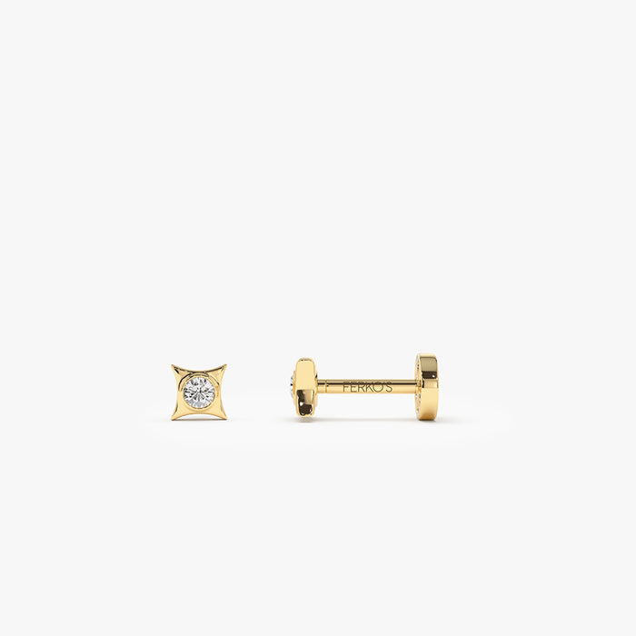 14K Gold Diamond Pyramid Internally Threaded Flat Back Stud 14k Gold Ferkos Fine Jewelry