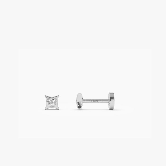 14K Gold Diamond Pyramid Internally Threaded Flat Back Stud 14k White Gold Ferkos Fine Jewelry