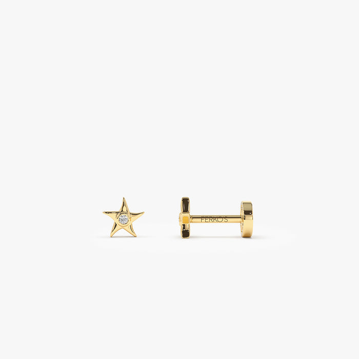 14K Gold Diamond Star Flat Back Piercing Stud 14k Gold Ferkos Fine Jewelry