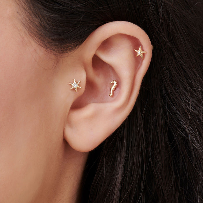 14K Gold Diamond Star Flat Back Piercing Stud Ferkos Fine Jewelry