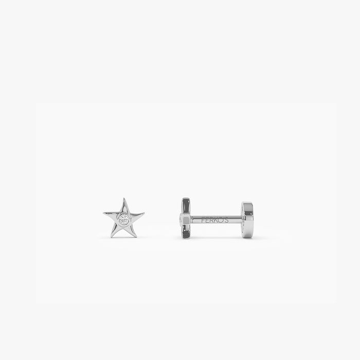 14K Gold Diamond Star Flat Back Piercing Stud 14k White Gold Ferkos Fine Jewelry