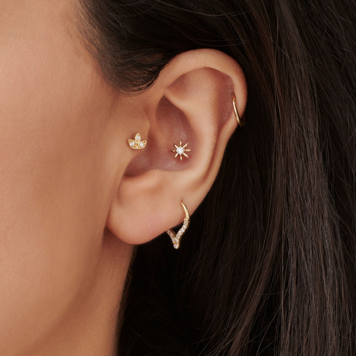 14K Gold Diamond Teardrop Cartilage Hoop (Conch, Helix, Tragus) Ferkos Fine Jewelry
