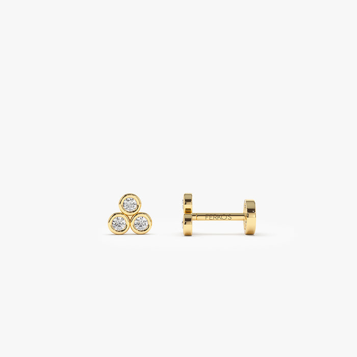 14K Gold Diamond Trio Internally Threaded Flat Back Stud 14k Gold Ferkos Fine Jewelry