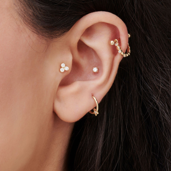 14K Gold Diamond Trio Internally Threaded Flat Back Stud Ferkos Fine Jewelry