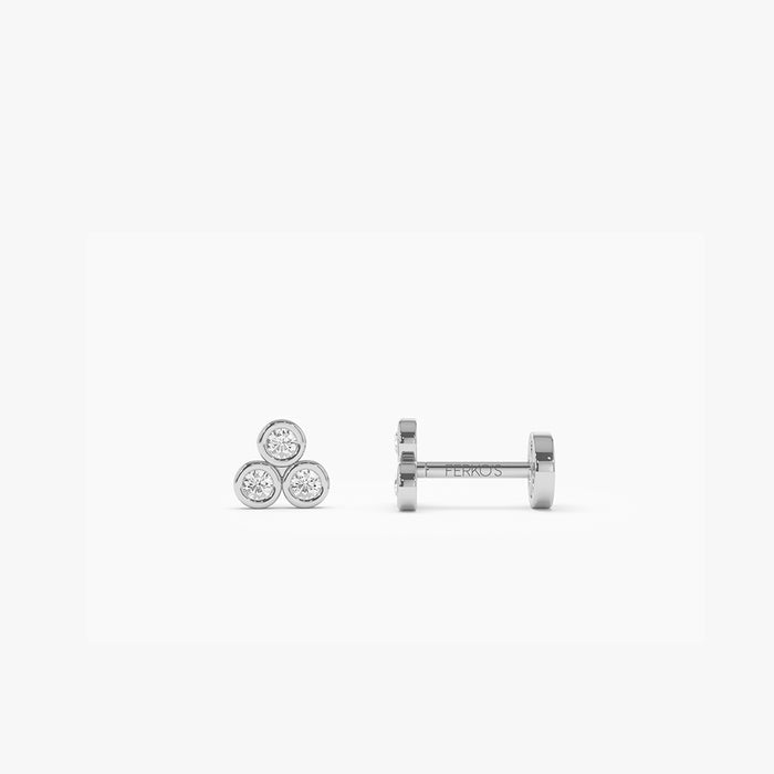 14K Gold Diamond Trio Internally Threaded Flat Back Stud 14k White Gold Ferkos Fine Jewelry