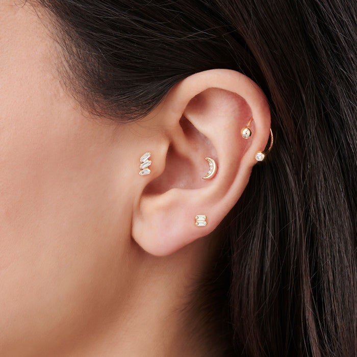 14K Gold Double Baguette Diamond Flat Back Piercing Stud Ferkos Fine Jewelry