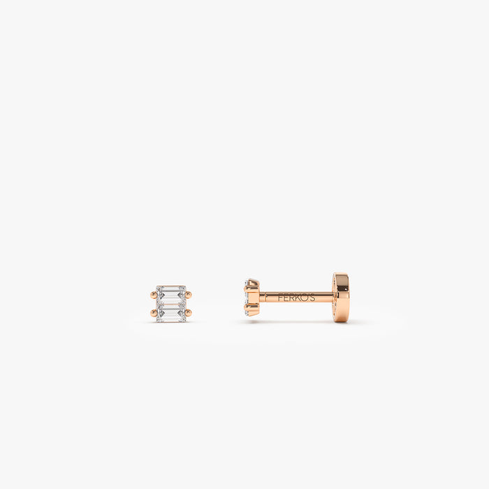 14K Gold Double Baguette Diamond Flat Back Piercing Stud 14k Rose Gold Ferkos Fine Jewelry