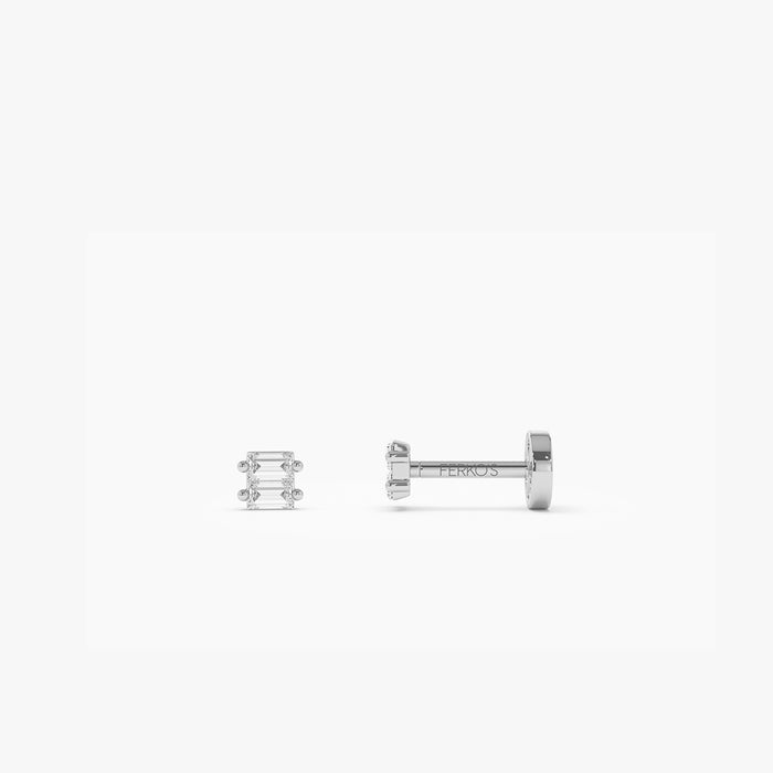14K Gold Double Baguette Diamond Flat Back Piercing Stud 14k White Gold Ferkos Fine Jewelry
