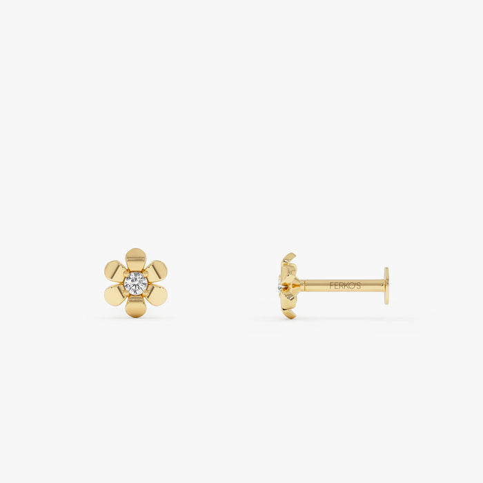 0.02 ctw 14K Gold Flower Lab Grown Diamond Internally Threaded Piercing 14k Gold Ferko's Fine Jewelry