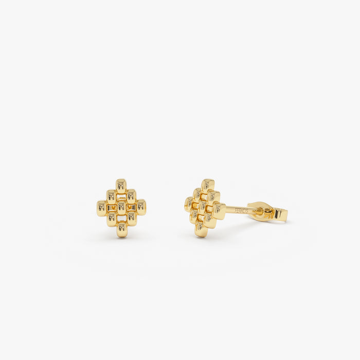 14K Gold Geometric Beaded Stud Earrings Ferkos Fine Jewelry