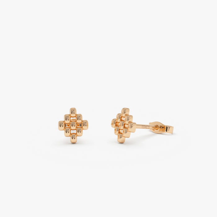 14K Gold Geometric Beaded Stud Earrings Ferkos Fine Jewelry