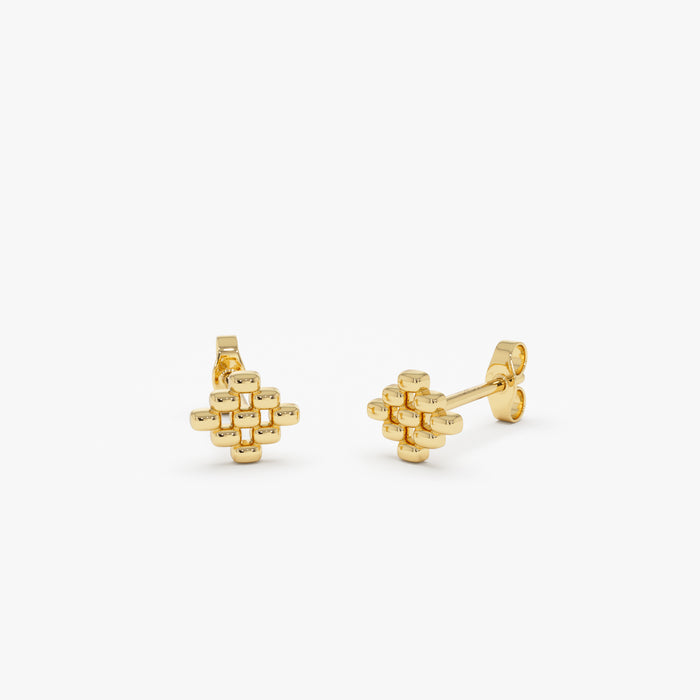 14K Gold Geometric Beaded Stud Earrings 14K Gold Ferkos Fine Jewelry