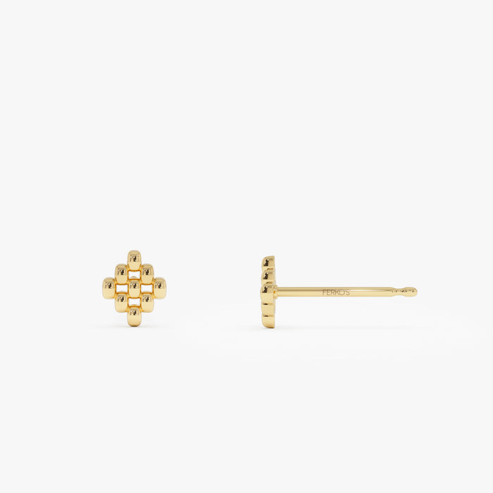 14K Gold Geometric Beaded Stud Earrings Ferkos Fine Jewelry
