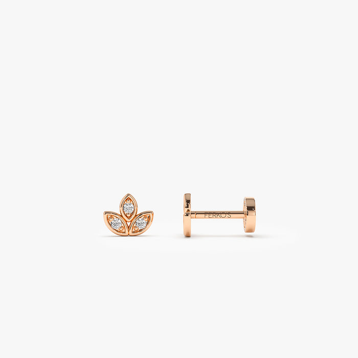 14K Gold Leaf Shape Diamond Cluster Flat Back Stud 14k Rose Gold Ferkos Fine Jewelry
