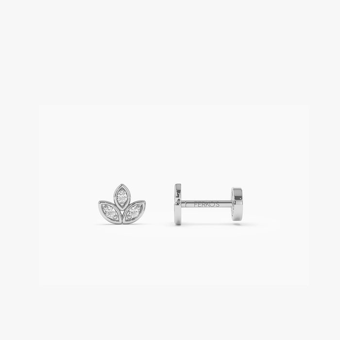 14K Gold Leaf Shape Diamond Cluster Flat Back Stud 14k White Gold Ferkos Fine Jewelry