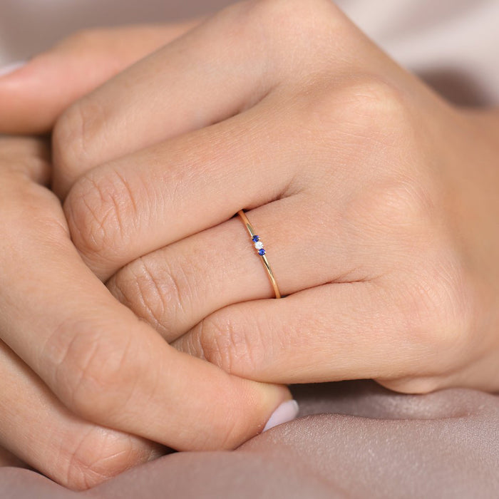 14K Gold Minimal Sapphire and Diamond Ring  Ferkos Fine Jewelry