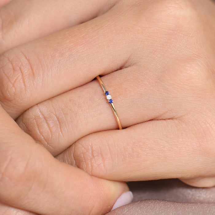 14K Gold Minimal Sapphire and Diamond Ring  Ferkos Fine Jewelry