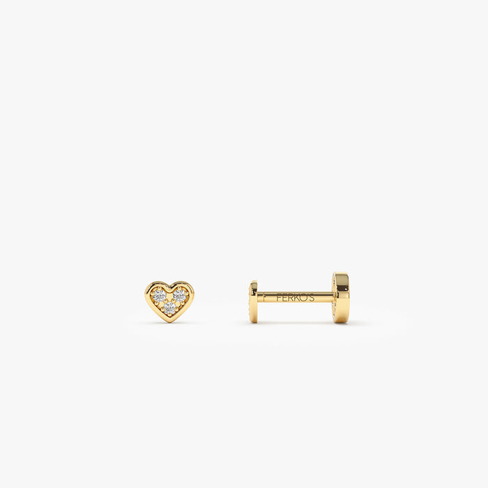 14K Gold Pave Diamond Heart Internally Threaded Flat Back Stud 14k Gold Ferkos Fine Jewelry