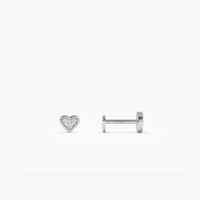 14K Gold Pave Diamond Heart Internally Threaded Flat Back Stud 14k White Gold Ferkos Fine Jewelry
