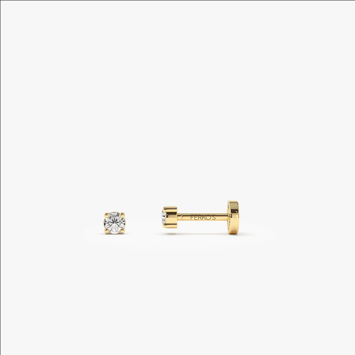14K Gold Round Diamond Internally Threaded Flat Back Stud 14k Gold Ferkos Fine Jewelry