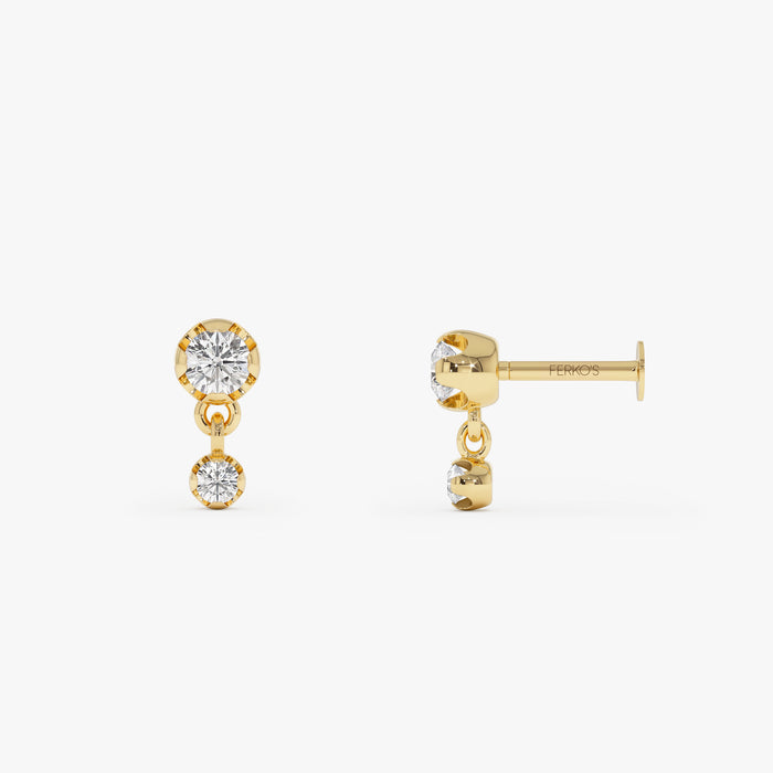 0.14 ctw 14K Gold Round Lab Grown Diamond Two-Stone Stud Earrings - 14k Gold