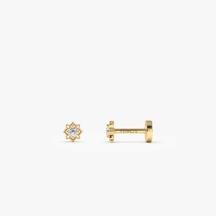 14K Gold Starburst Diamond Flat Back Stud 14k Gold Ferkos Fine Jewelry