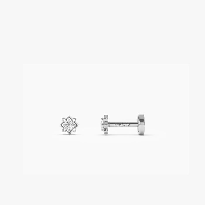 14K Gold Starburst Diamond Flat Back Stud 14k White Gold Ferkos Fine Jewelry